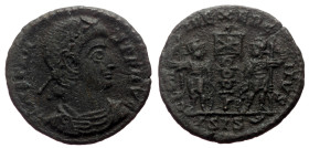 Constans (337-361)AE Nummus (Bronze, 1.66g, 16mm) Siscia, 337-340. 
Obv: CONSTANS P F AVG, rosette diademed, draped and cuirassed bust right 
Rev: GLO...