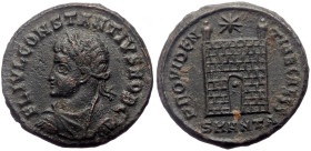Constantine II (316-337) AE Follis (Bronze, 2.94g, 18mm) Aquileia
Obv: CONSTANTINVS IVN NOB C, laureate, draped and cuirassed bust left 
Rev: CAESARVM...