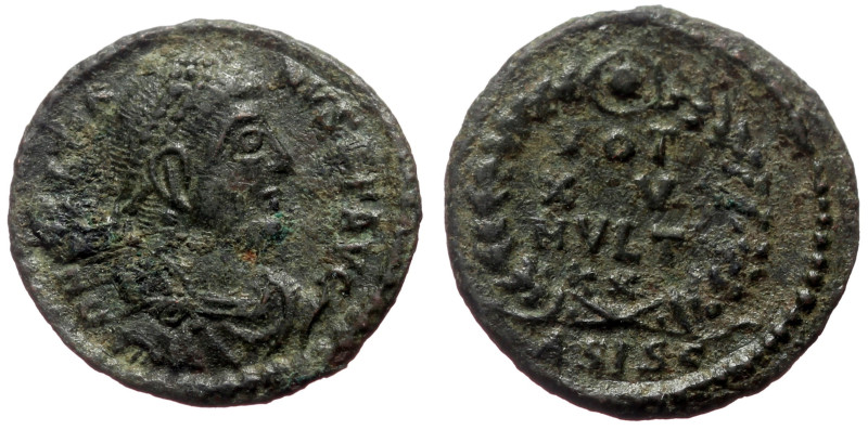 Gratian (367-383) AE (Bronze, 1.10g, 15mm) Siscia. 
Obv: D N GRATIA-NVS P F AVG,...