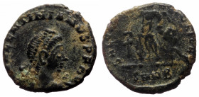 Valentinian II (375-392) AE (Bronze, 1.06g, 12mm) Nicomedia, 388-392. 
Obv: DN VALENTINIANVS PF AVG, pearl-diademed, draped and cuirassed bust right 
...