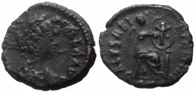 Aelia Flaccilla (wife of Theodosius I) AE (Bronze, 1.30g, 13mm) Antioch, 383. 
Obv: AEL FLACILLA AVG, diademed and draped bust to right 
Rev: SALVS RE...