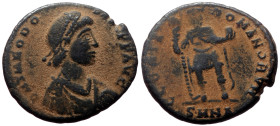 Theodosius I (379-395) AE (Bronze, 4.93g, 22mm) Heraclea Obv: D N THEODOSIVS P F AVG, diademed, draped, and cuirassed bust right
Rev: GLORIA ROMANORVM...