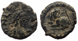 Leo I (457-474) AE nummus (Bronze, 1.25g, 11mm) Constantinople, 457-462.
Obv: D N LEO P F AVG, diademed, draped and cuirassed bust of Leo I right
Rev:...