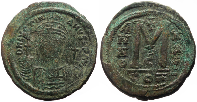 Justinian I (527-565) AR Follis (Bronze, 19.53g, 36mm) Constantinople. Dated RY ...