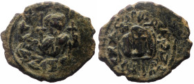 Michael I and Theophylactus (811-813), follis (Bronze, 26.6 mm, 4.48 g), .
 Time of the Rashidun, pseudo-Byzantine types, fals (Bronze, 26.6 mm, 4.48 ...