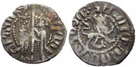 Armenia, Hetoum I (1226-1270) AR Tram (Silver, 3.06g, 21mm) 
Obv: Hetoum and Queen Zabel standing facing, holding long cross 
Rev: Lion walking right,...
