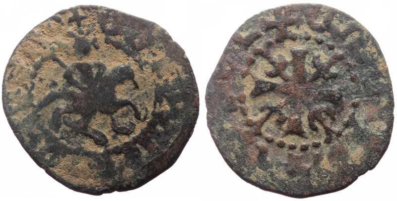 Armenia, Smpad (1296-1298) AE Pogh (Bronze, 1.69g, 21mm) 
Obv: King on horseback...
