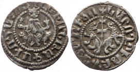 Armenia, Cilician Armenia, Royal, Levon I (1198-1219) AR Tram (Silver, 2.87g, 22mm) 
Obv: Levon seated facing on leonine throne, holding lis and orb. ...