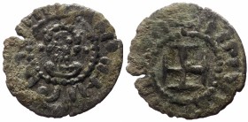Armenia, Cilician Armenia, Royal, Hetoum II (1289-1293, 1295-1296, and 1301-1305) BI Denier (Bronze, 0.52g, 15mm)
Obv: Crowned facing bust
Rev: Cros...