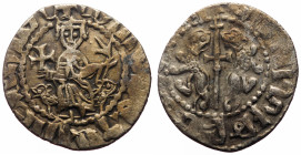 Armenia, Cilician Armenia, Royal, Levon I (1198-1219) AR Tram (Silver, 22mm, 2.70g) Sis mint. 
Obv: Levon seated facing on throne ornamented with lion...