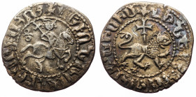 Armenia, Cilician Armenia, Royal. Levon II (1270-1289) AR Tram (Silver, 22mm, 2.42g) 
Obv: King right on horseback; holding cross; unknown control mar...