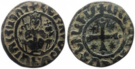 Armenia, Cilician Armenia, Royal, Hetoum I (1226-1270) AE Tank (Bronze, 6.52g, 28mm) Sis 
Obv: Hetoum seated facing on throne adorned with lions, hold...
