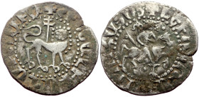 Armenia, Cilician Armenia, Royal, Levon II (1270-1289) AR New Tram (Silver, 2.65g, 22mm) 
Obv: King right on horseback; holding scepter; three pellets...