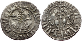 Armenia, Cilician Armenia, Royal, Levon I (1198-1219) AR Tram (Silver, 2.89g, 22mm). 
Obv: Crowned figure of Levon seated on throne ornamented with li...