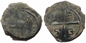 Crusaders, Antioch AE (Bronze, 3.99g, 22mm) Tancred (Regent, 1101-1112) AE Follis (Bronze, 22mm, 4.23 g). Third type. 
Obv: St. Peter standing facing,...