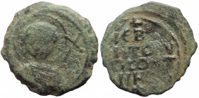Crusaders, Antioch AE (Bronze, 3.69g, 23mm) Tancred (Regent, 1101-1112) AE Follis First type. 
Obv: Nimbate facing bust of St. Peter, holding cross-ti...