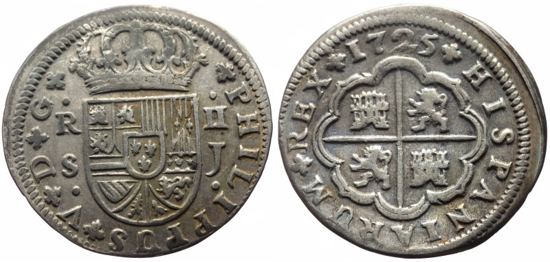 Spain, Philip V (Second reign, 1725-1746) 2 Reales (Silver, 5.47g, 28mm) Sevilla...