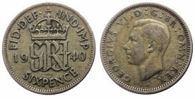 United Kingdom, 6 Pence (Silver, 2.77g, 20mm) George VI 1st coinage
Obv: GEORGIVS VI D:G:BR:OMN:REX HP, Uncrowned portrait of King George VI left, le...