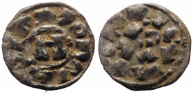 Italy, Lucca, time of Henry III - Henry V, denier (Silver, 16.3 mm, 0.91 g), 1039-1125. 
Obv: + IMPERATOR, monogram of Otto. 
Rev: + EИRICVS, LVCA aro...