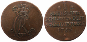 Denmark, Christian VII (1766–1808) 1 sechsling 1787 (Bronze, 11.46g, 30mm) 
Ref: Altona, H 46