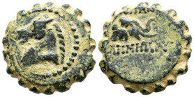 REINO SELEUCIDA, Demetrios I Sóter. Ae15. (Ae. 3,57g/15mm). 162-150 a.C. Antioquía. (Seaby 1646). Anv: Cabeza de caballo a la izquierda. Rev: Cabeza d...