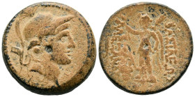 REINO SELEUCIDA, Alejandro I Balas. Ae19. (Ae. 5,78g/19mm). 152-145 a. C. Antioquía. (Seaby 1790). Anv: Cabeza de Atenas a la derecha. Rev: Nike de pi...