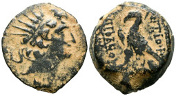 REINO SELEUCIDA, Antiochos VIII Epiphanes. Ae. (Ae. 5,66g/20mm). Antioquía. (HGC 9, 1212; Seaby 2300). Anv: Busto radiado de Antiochos VIII a derecha....