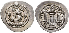 IMPERIO SASANIDA, Peroz I. Dracma. (Ar. 4,16g/27mm). 457-484 d.C. (Göbl-III/1). Anv: Busto coronado de Peroz I a derecha. Rev: Altar de fuego entre do...