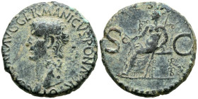 CALIGULA. As. (Ae. 10,58g/26mm). 37-38 d.C. Roma. (RIC 38). Anv: Cabeza de Calígula a izquierda, alrededor leyenda: C CAESAR AVG GERMANICVS PON M TR P...