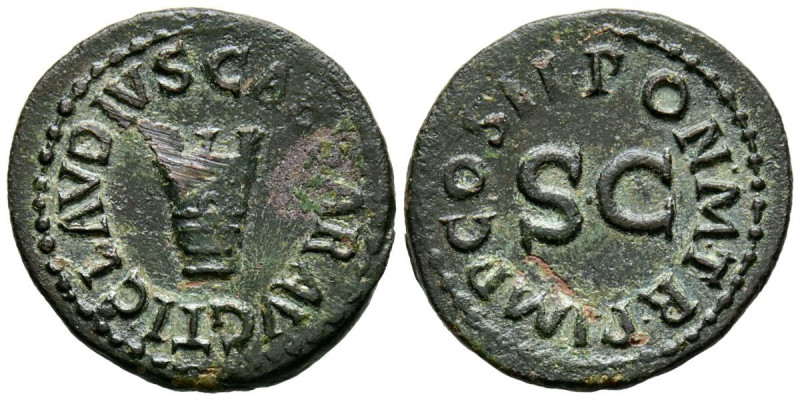 CLAUDIO I. Cuadrante. (Ae. 2,49g/19mm). 41 d.C. Roma. (RIC 84). Anv: Modio, alre...