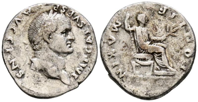 VESPASIANO. Denario. (Ar. 3,23g/19mm). 73 d.C. Roma. (RIC 65). Anv: Cabeza laure...