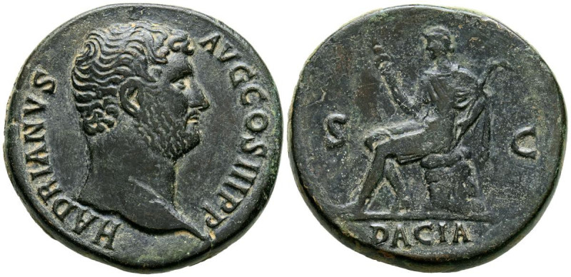 ADRIANO. Sestercio. (Ae. 27,29g/33mm). 130-133 d.C. Roma. (RIC 1651). Anv: Cabez...