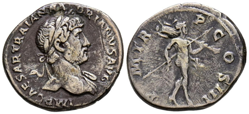 ADRIANO. Denario. (Ar. 2,87g/19mm). 121 d.C. Roma. (RIC 67). Anv: Busto laureado...