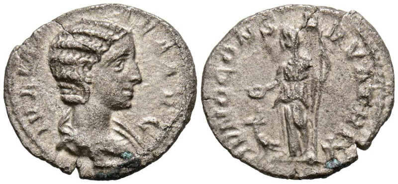 JULIA MAMAEA. Denario. (Ar. 2,45g/19mm). 222 d.C. Roma. (RIC 343). Anv: Busto dr...