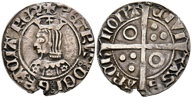 PEDRO III (1336-1387). Croat. (Ar. 2,66g/24mm). Barcelona. (Cru V.S. 402). Anv: ...