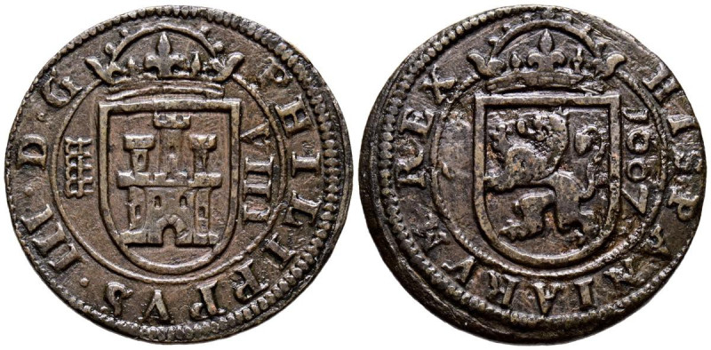 FELIPE III (1598-1621). 8 Maravedís. (Ae. 5,95g/28mm). 1607. Segovia. (Cal-2019-...