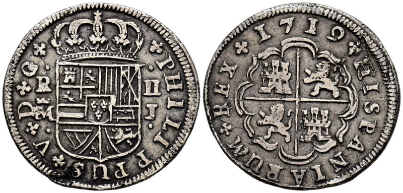 FELIPE V (1700-1746). 2 Reales. (Ar. 5,00g/28mm). 1719. Madrid J. (Cal-2019-771)...