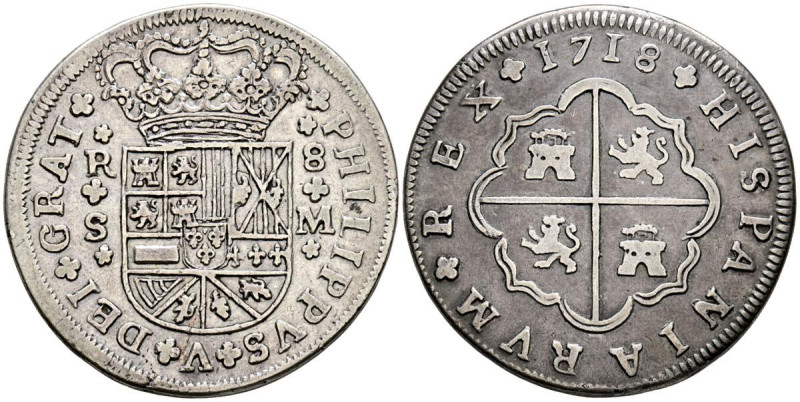 FELIPE V (1700-1746). 8 Reales. (Ar. 22,93g/40mm). 1718. Sevilla M. (Cal-2019-16...