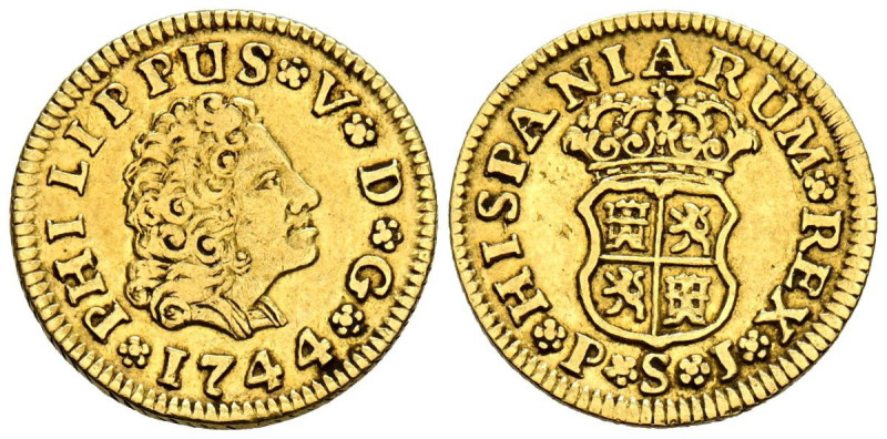 FELIPE V (1700-1746). 1/2 Escudo. (Au. 1,76g/15mm). 1744. Sevilla PJ. (Cal-2019-...