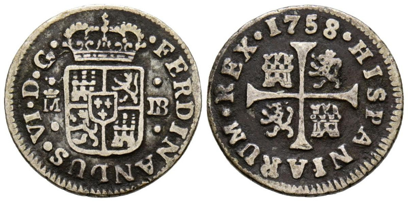 FERNANDO VI (1746-1759). 1/2 Real. (Ar. 1,44g/15mm). 1758. Madrid JB. (Cal-2019-...