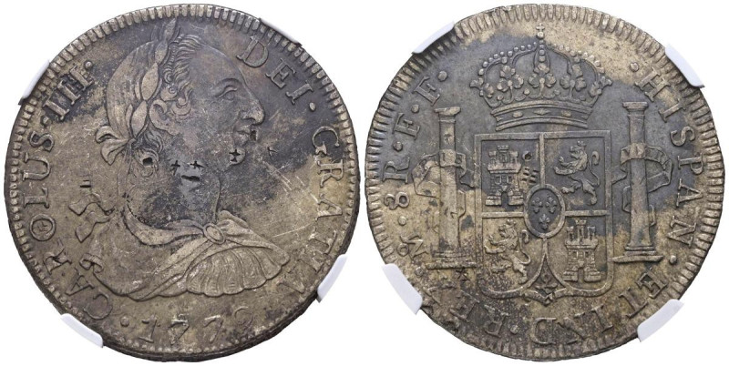 CARLOS III (1759-1788). 8 Reales. (Ar. 27,00g/38mm)*. 1779. Mexico FF. (Cal-2019...