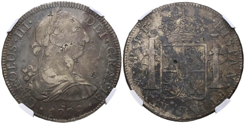 CARLOS III (1759-1788). 8 Reales. (Ar. 27,00g/38mm)*. 1779. Mexico FF. (Cal-2019...