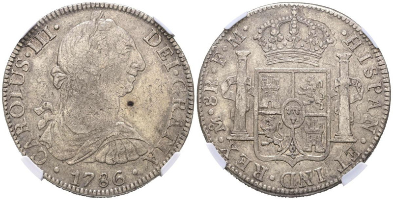 CARLOS III (1759-1788). 8 Reales. (Ar. 27,00g/38mm)*. 1786. Mexico FM. (Cal-2019...