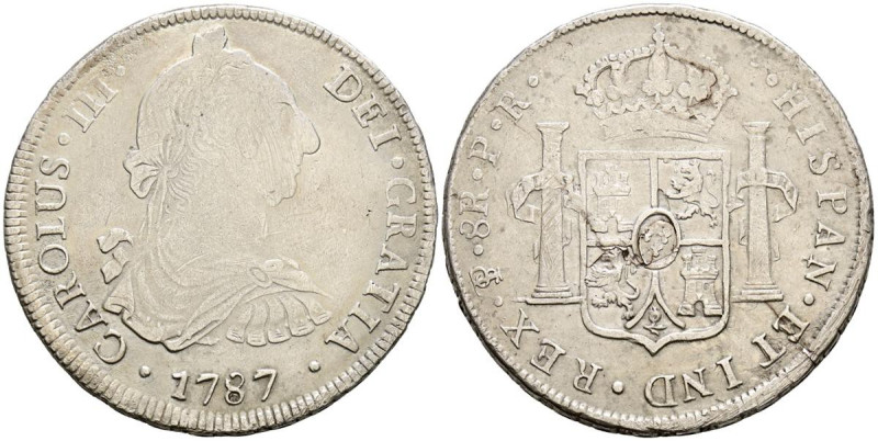 CARLOS III (1759-1788). 8 Reales. (Ar. 26,61g/42mm). 1787. Potosí PR. (Cal-2019-...