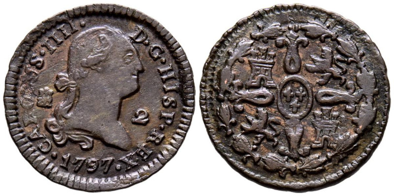 CARLOS IV (1788-1808). 2 Maravedís. (Ae. 2,12g/20mm). 1797. Segovia. (Cal-2019-3...