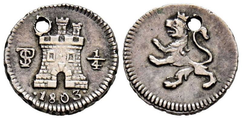 CARLOS IV (1788-1808). 1/4 Real. (Ar. 0,84g/12mm). 1803. Potosí. (Cal-2019-153)....