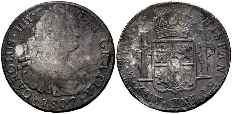 CARLOS IV (1788-1808). 8 Reales. (Ar. 25,15g/39mm). 1807. México TH. (Cal-2019-9...