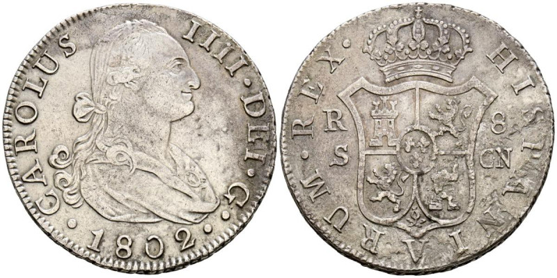 CARLOS IV (1788-1808). 8 Reales. (Ar. 26,51g/39mm). 1802. Sevilla CN. (Cal-2019-...