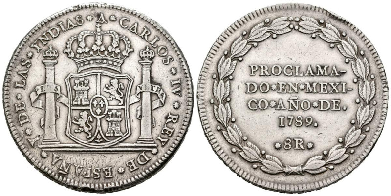 CARLOS IV (1788-1808). Medalla con valor de 8 Reales. (Ar. 26,96g/39mm). 1789. P...