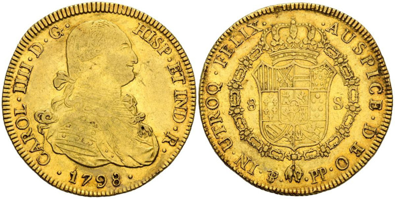 CARLOS IV (1788-1808). 8 Escudos. (Au. 26,96g/38mm). 1798. Potosí PP. (Cal-2019-...